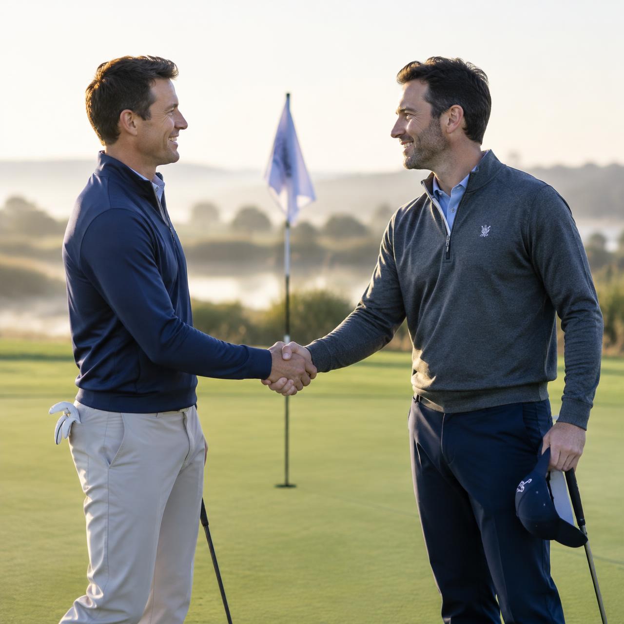 Government and business leaders shake hands on the green