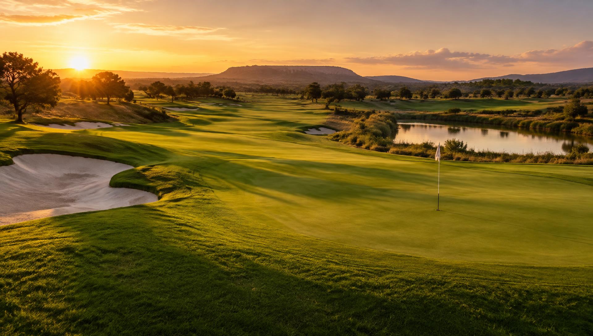 Blue Valley championship fairway at sunset